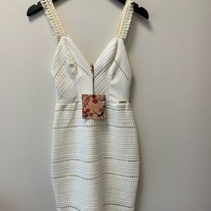 White textured fitted midi dress!